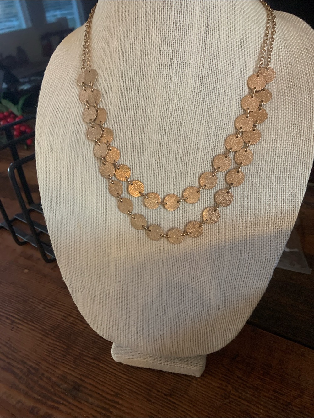 Plunder Rose Gold Textured Double-Layer Disc Necklace